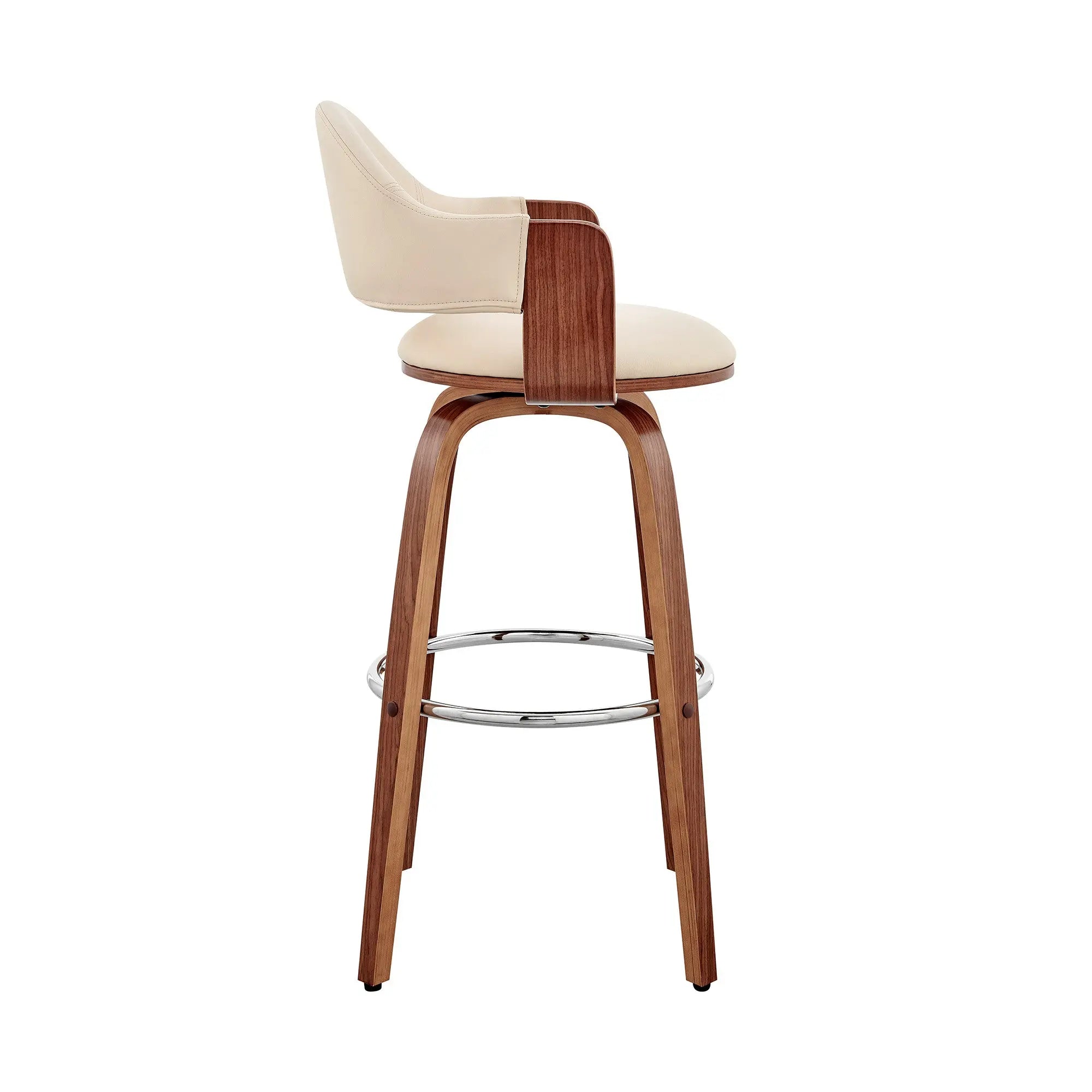 30" Cream and Brown Fabric Low Back Bar Height Swivel Bar Chair Homeroots Living Room