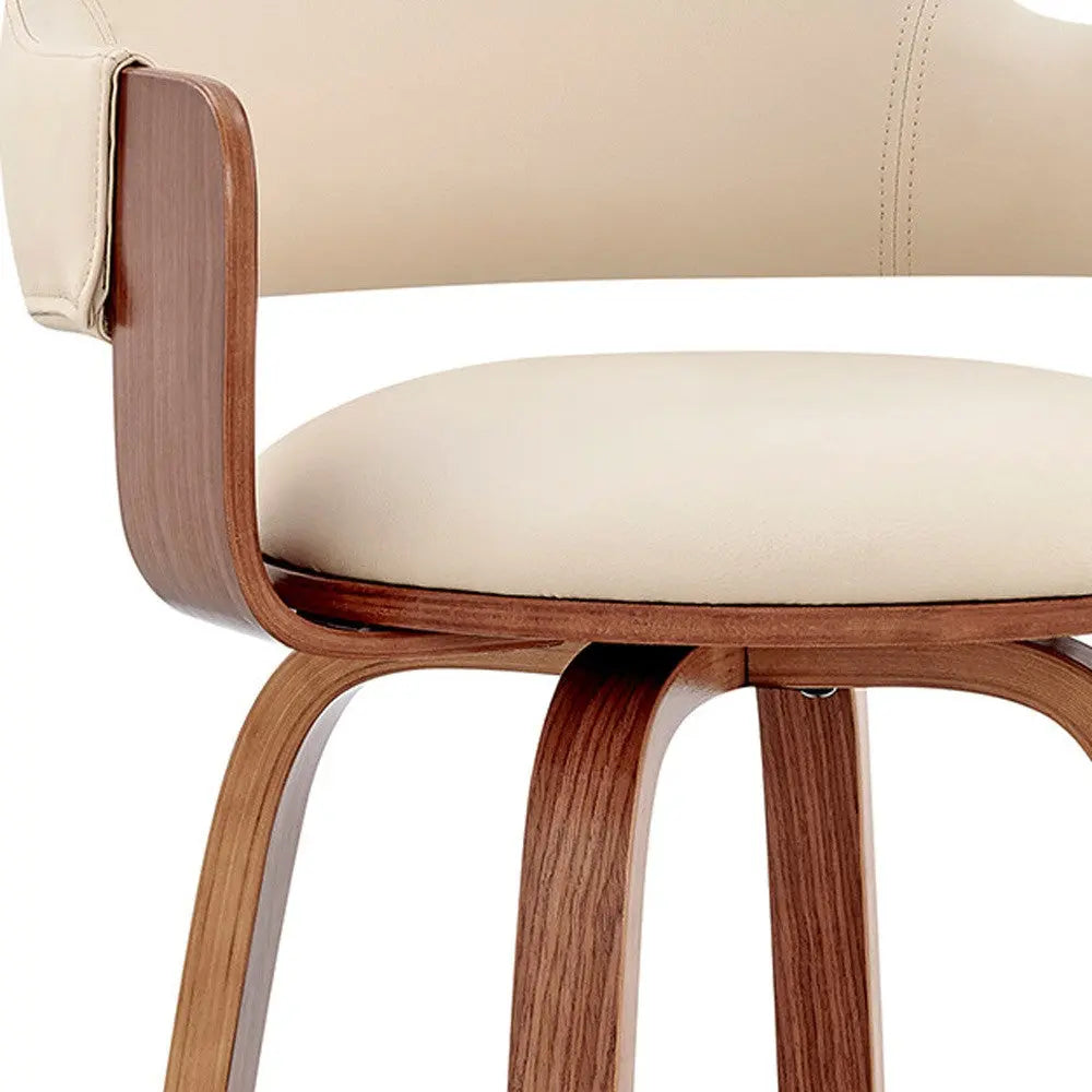 30" Cream and Brown Fabric Low Back Bar Height Swivel Bar Chair Homeroots Living Room