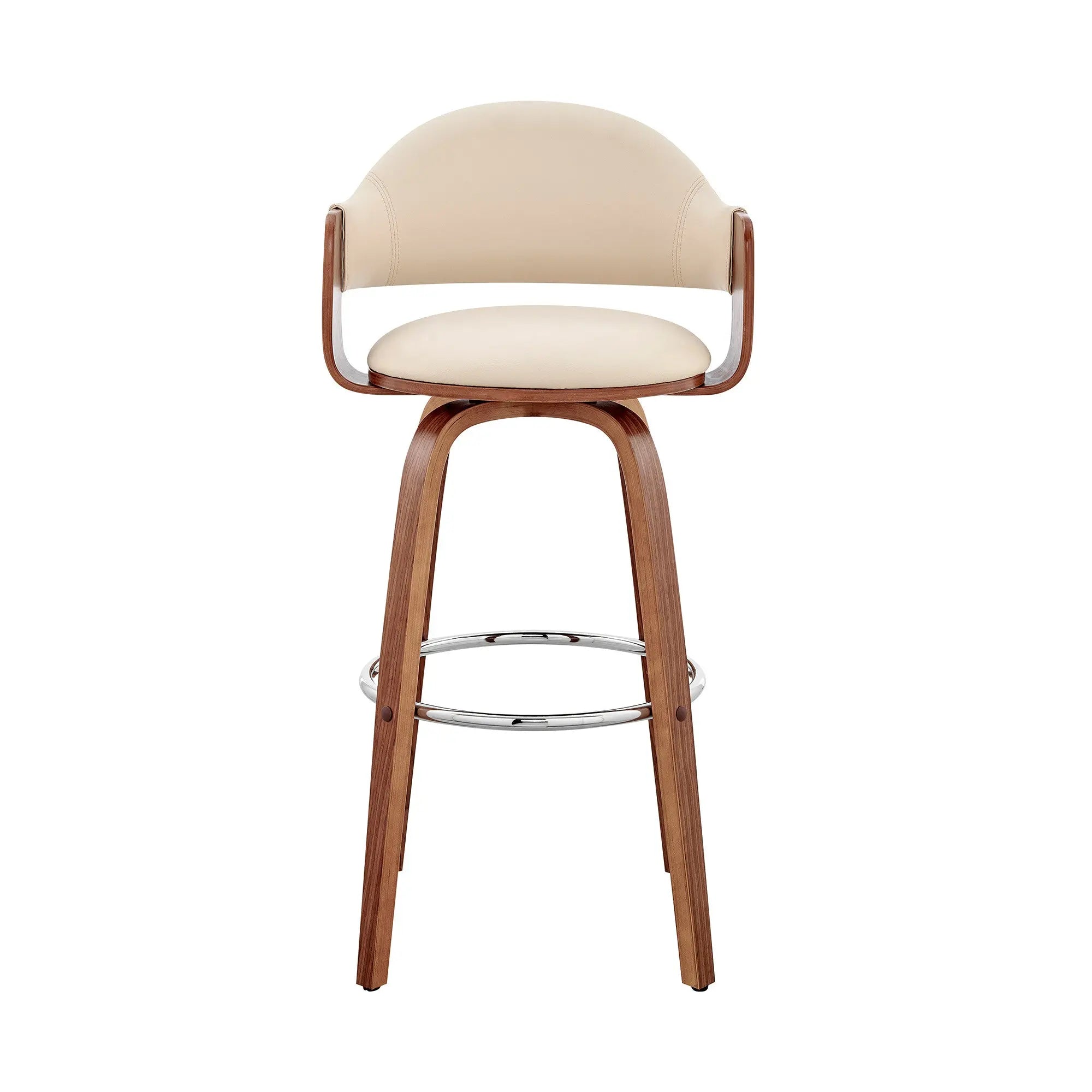 30" Cream and Brown Fabric Low Back Bar Height Swivel Bar Chair Homeroots Living Room