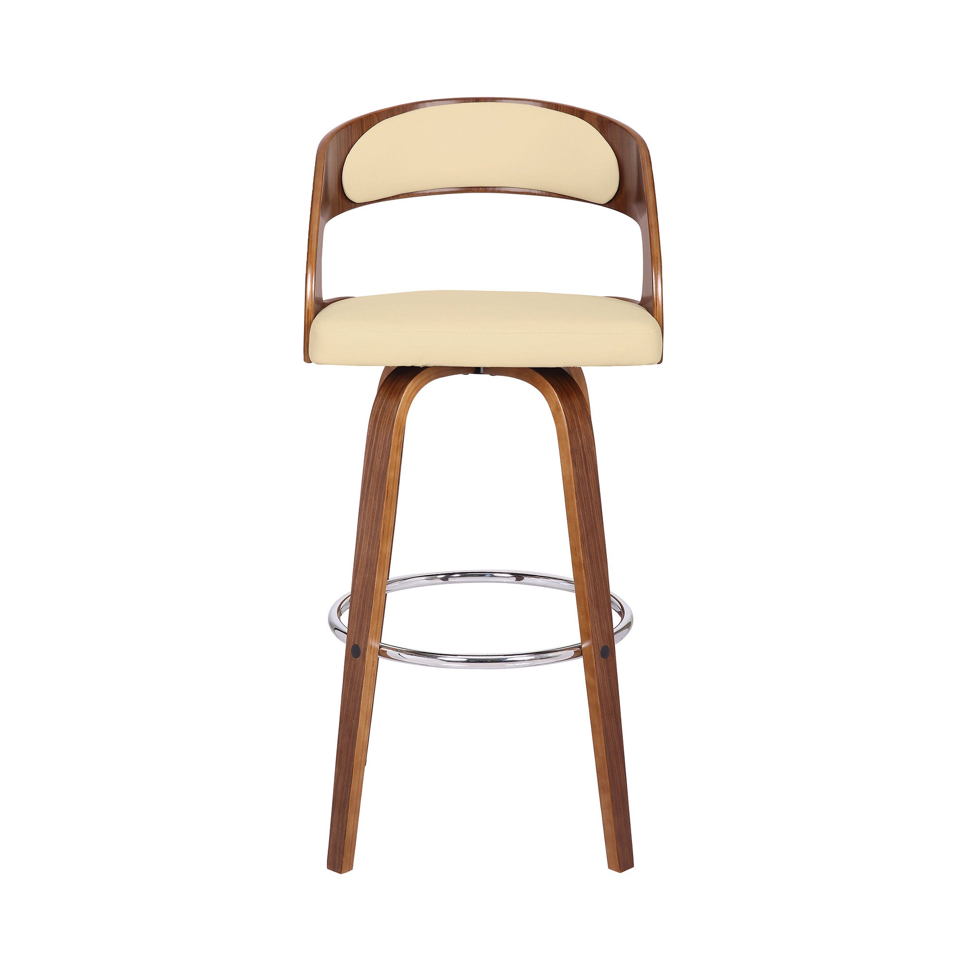 30" Cream and Brown Fabric and Iron Low Back Bar Height Swivel Bar Chair - GreatEagleInc