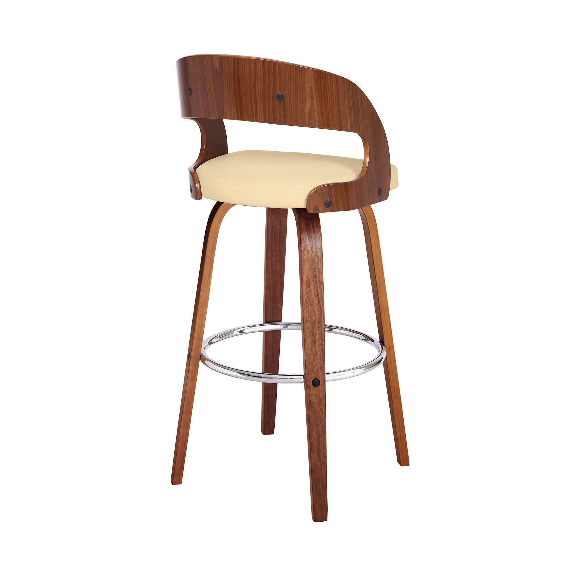 30" Cream and Brown Fabric and Iron Low Back Bar Height Swivel Bar Chair - GreatEagleInc