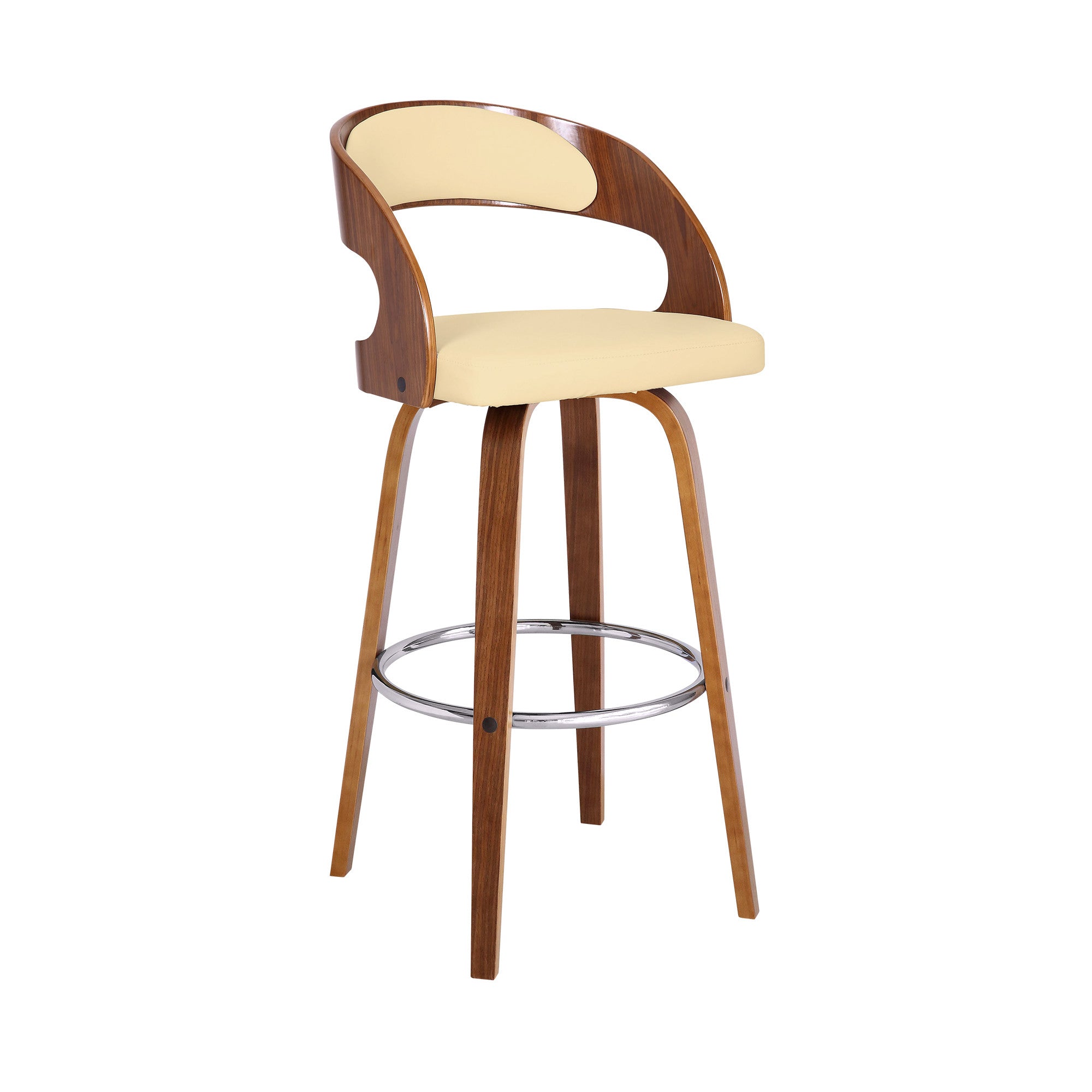 30" Cream and Brown Fabric and Iron Low Back Bar Height Swivel Bar Chair - GreatEagleInc