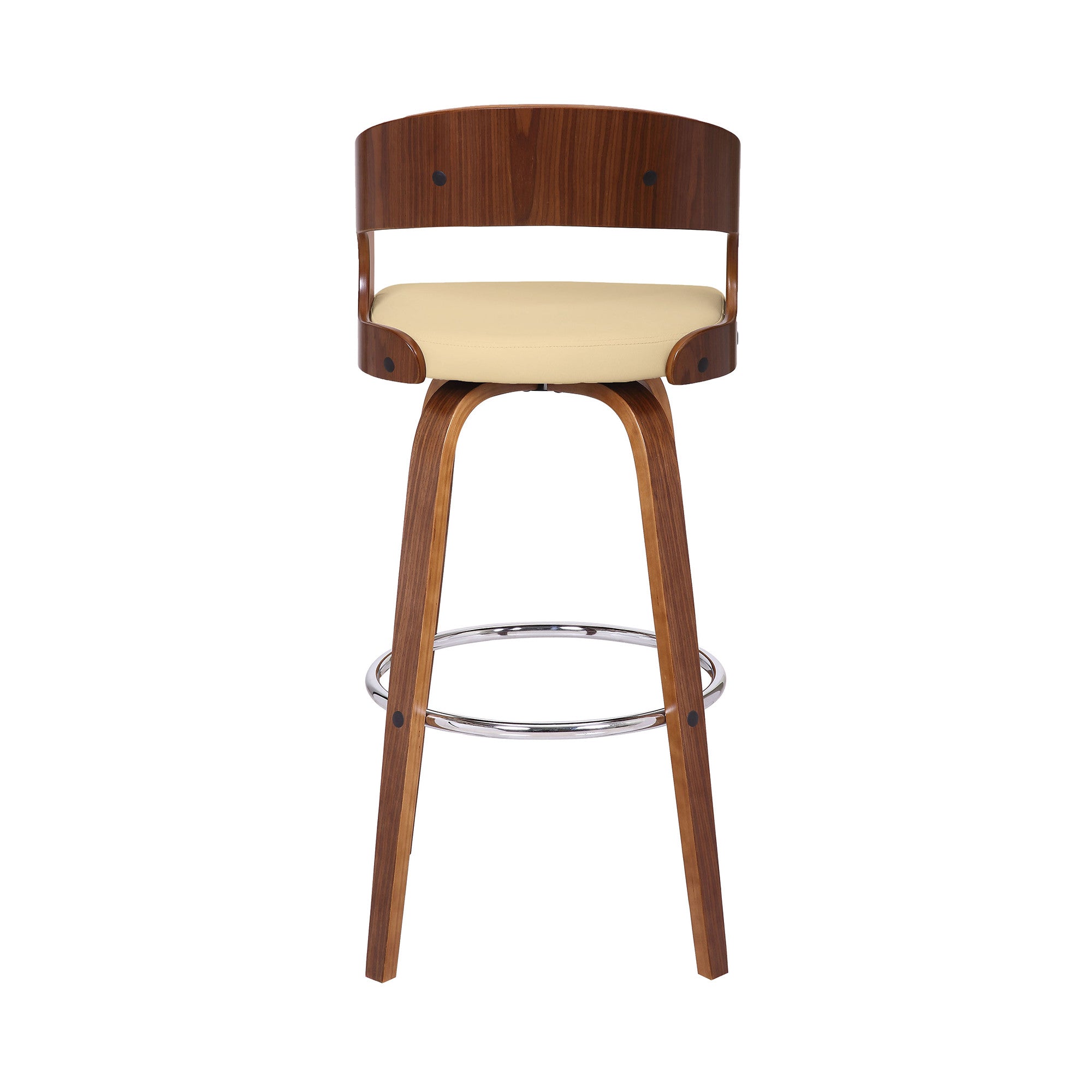 30" Cream and Brown Fabric and Iron Low Back Bar Height Swivel Bar Chair - GreatEagleInc