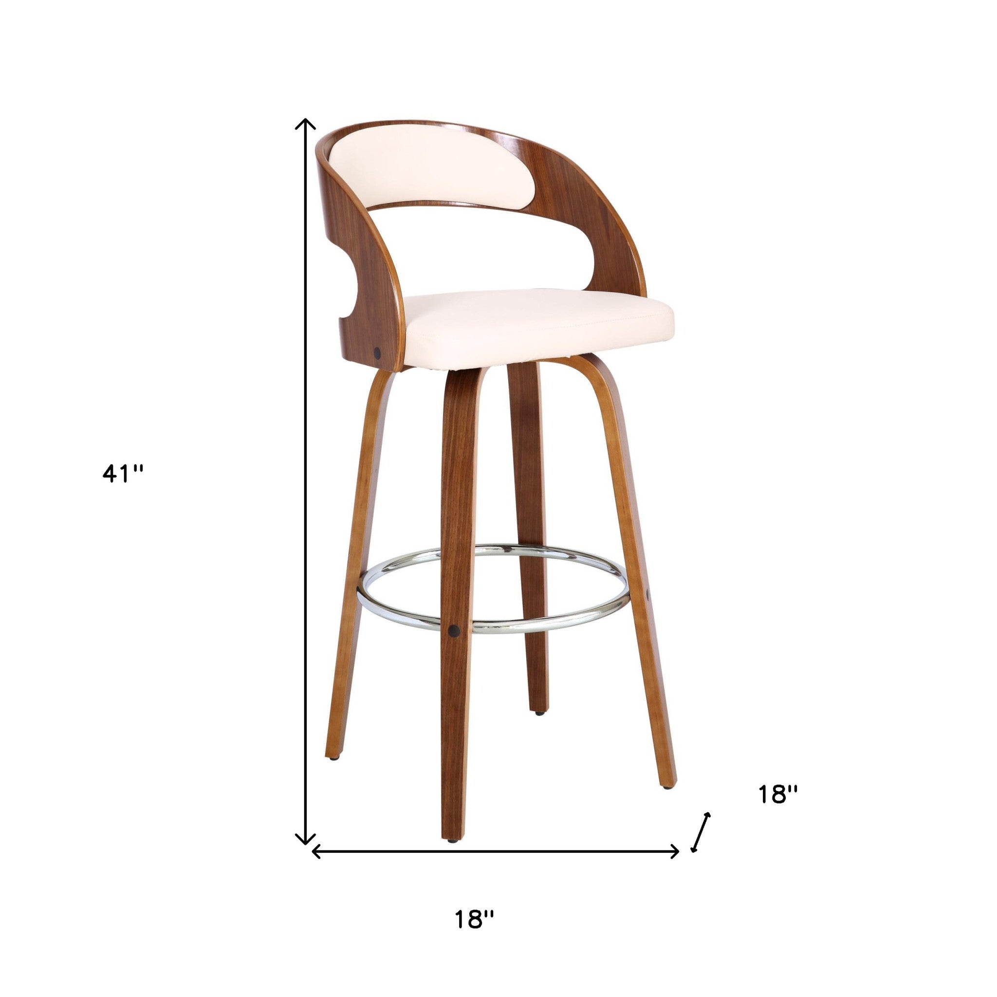 30" Cream and Brown Fabric and Iron Low Back Bar Height Swivel Bar Chair - GreatEagleInc