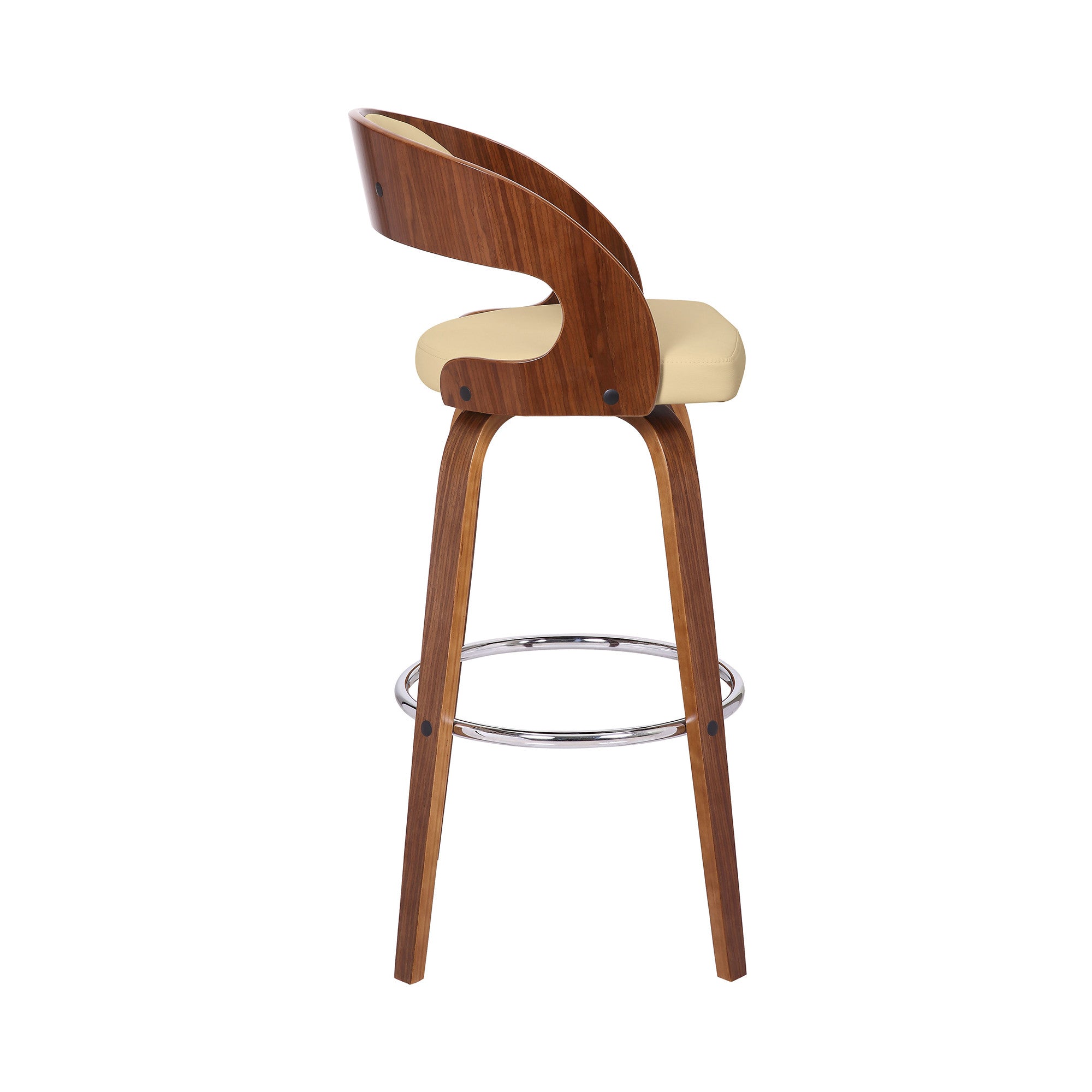 30" Cream and Brown Fabric and Iron Low Back Bar Height Swivel Bar Chair - GreatEagleInc