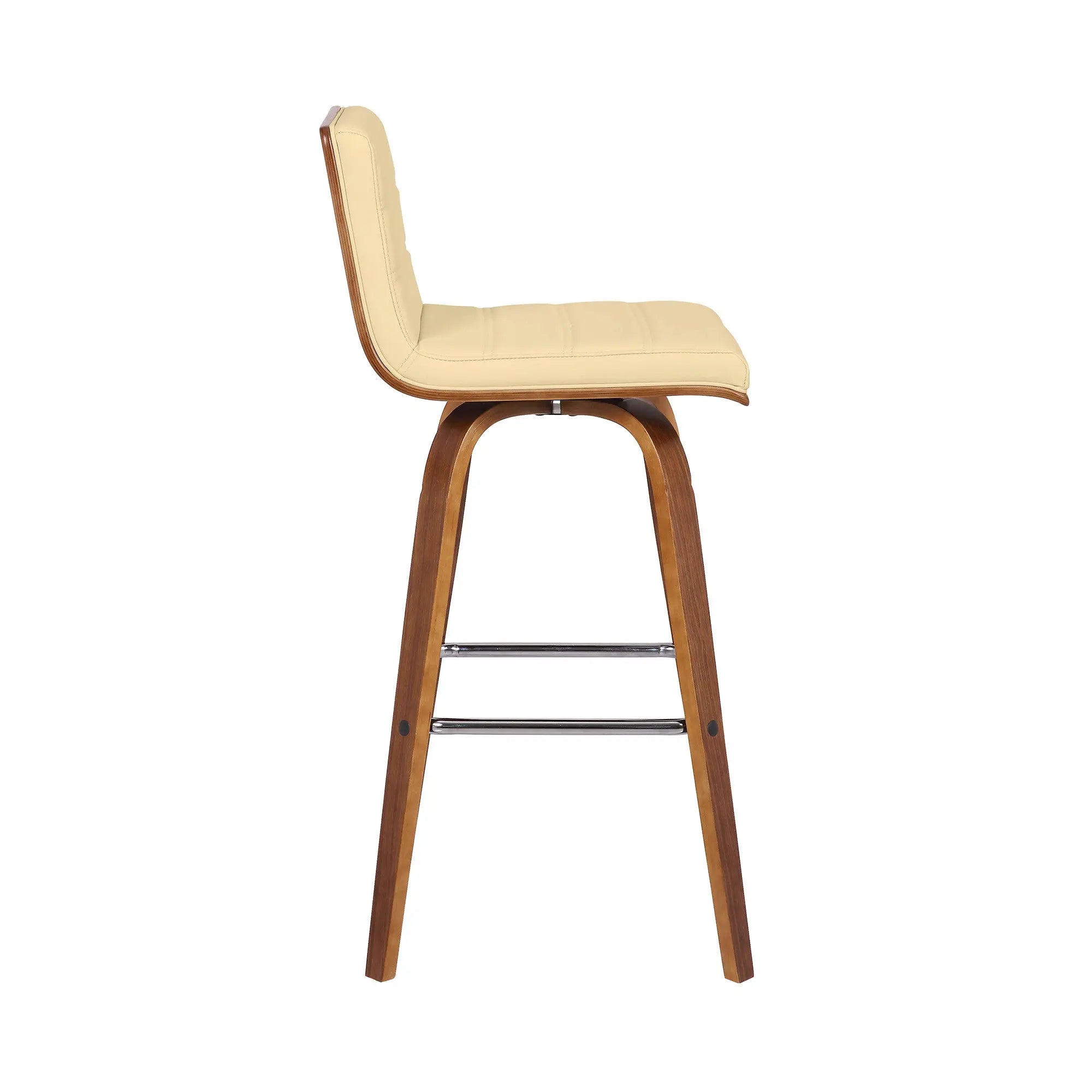 30" Cream and Brown Fabric and Iron Low Back Bar Height Swivel Bar Chair - GreatEagleInc