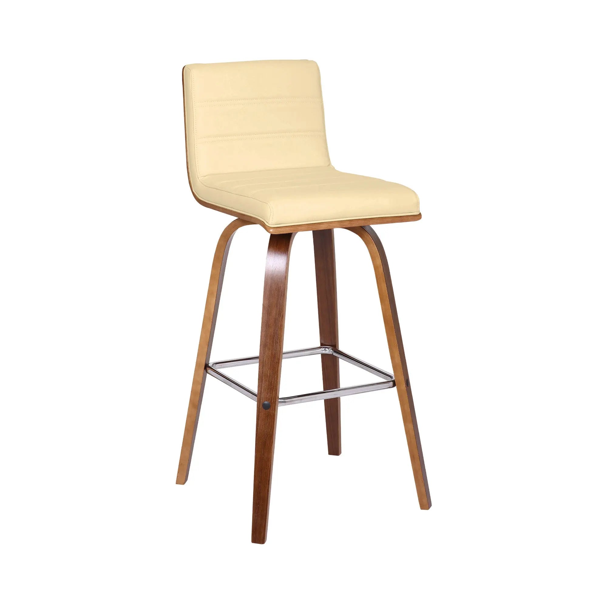 30" Cream and Brown Fabric and Iron Low Back Bar Height Swivel Bar Chair - GreatEagleInc
