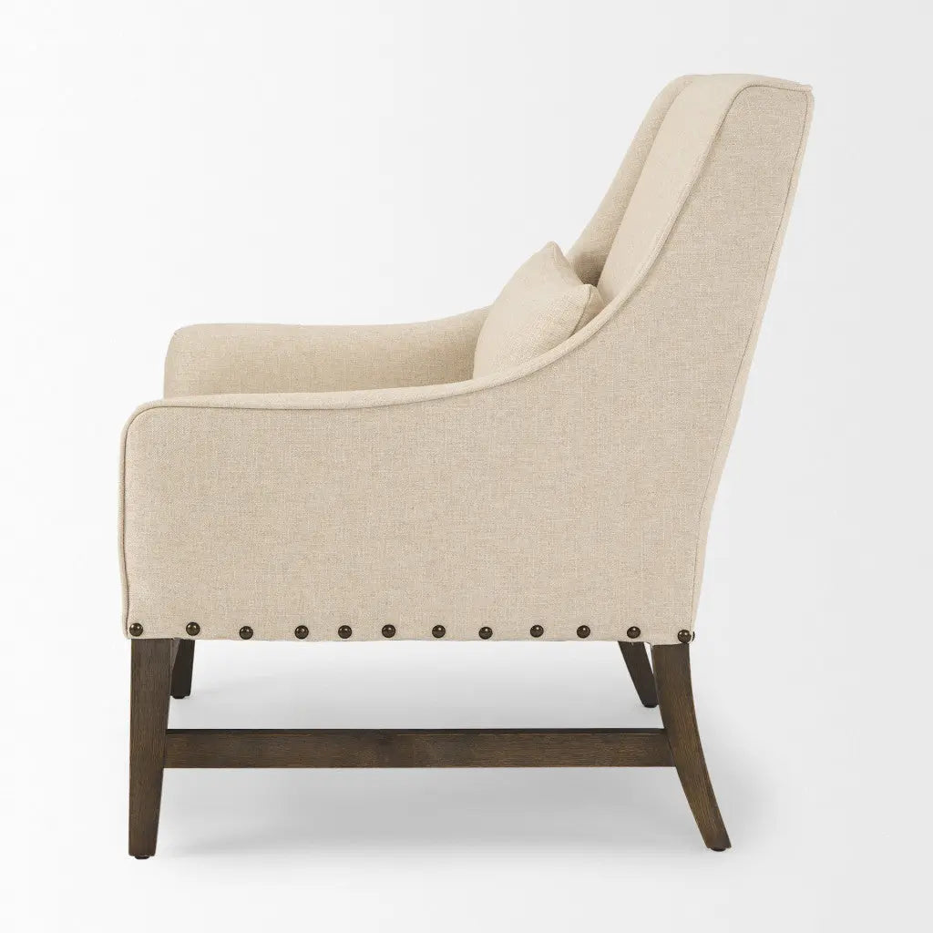 30" Cream and Brown Linen and Solid Wood Arm Chair Homeroots Living Room