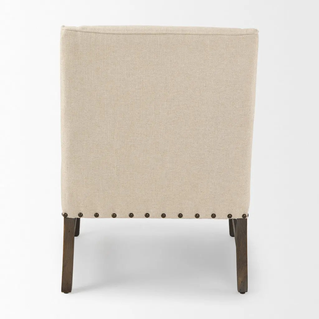 30" Cream and Brown Linen and Solid Wood Arm Chair Homeroots Living Room