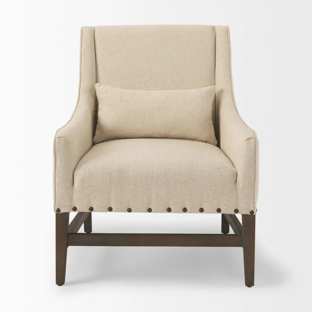 30" Cream and Brown Linen and Solid Wood Arm Chair Homeroots Living Room