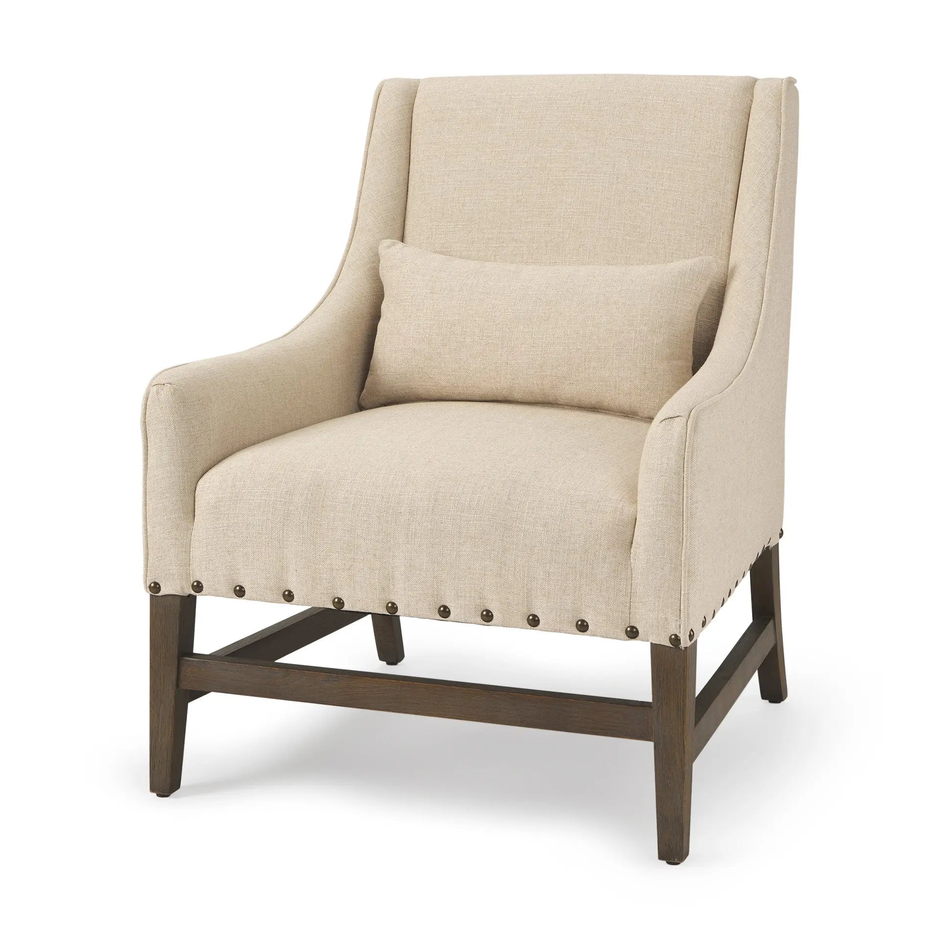 30" Cream and Brown Linen and Solid Wood Arm Chair Homeroots Living Room