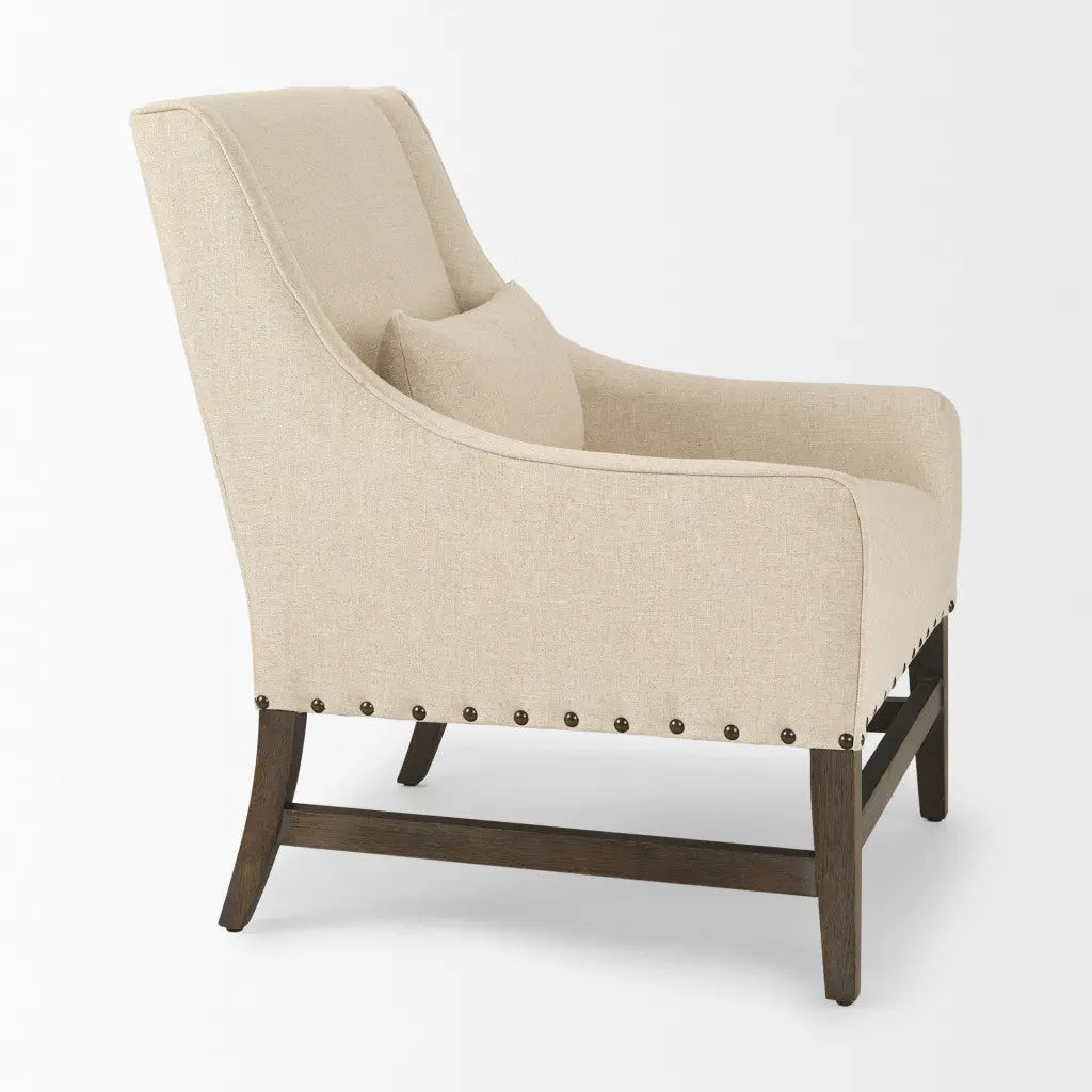 30" Cream and Brown Linen and Solid Wood Arm Chair Homeroots Living Room