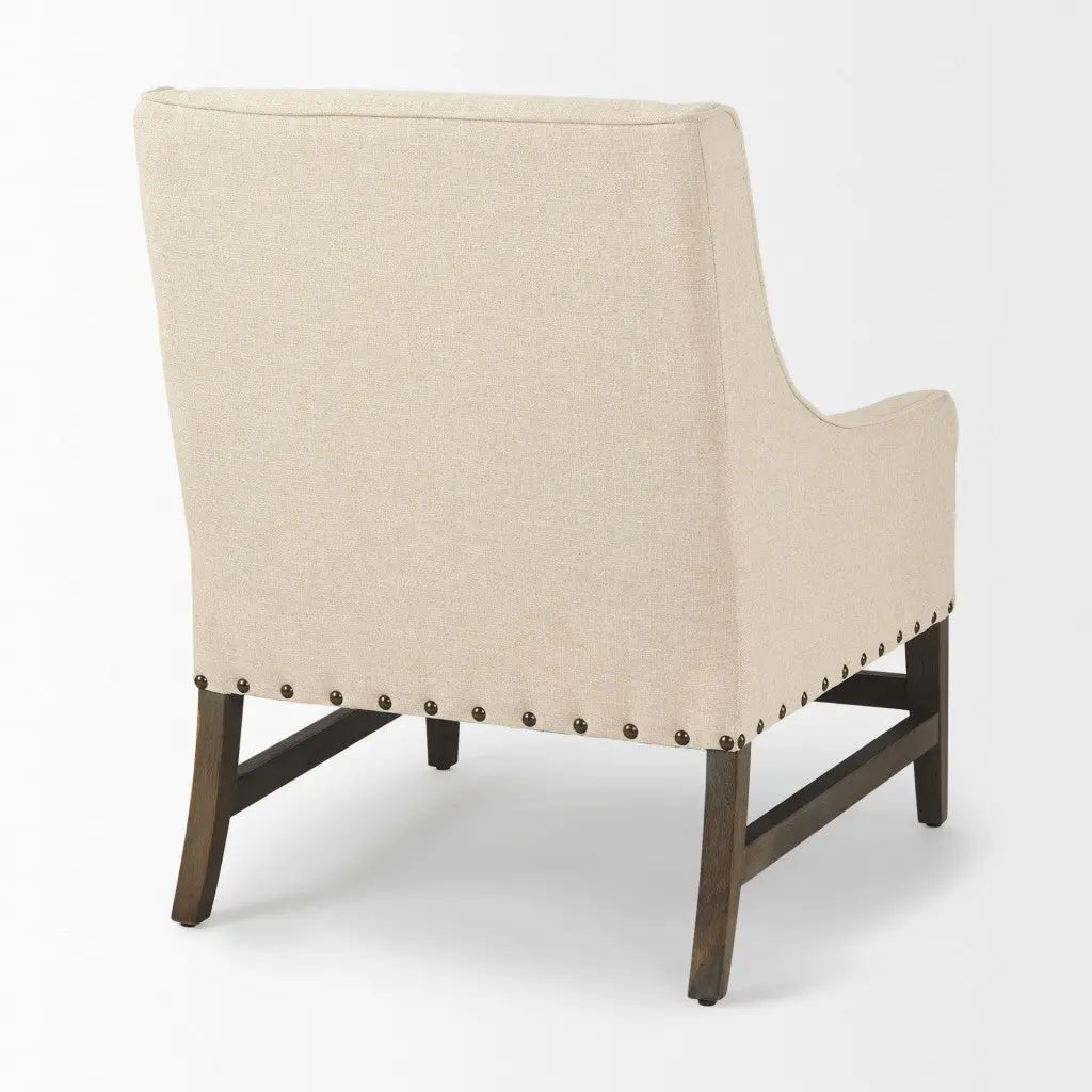 30" Cream and Brown Linen and Solid Wood Arm Chair Homeroots Living Room
