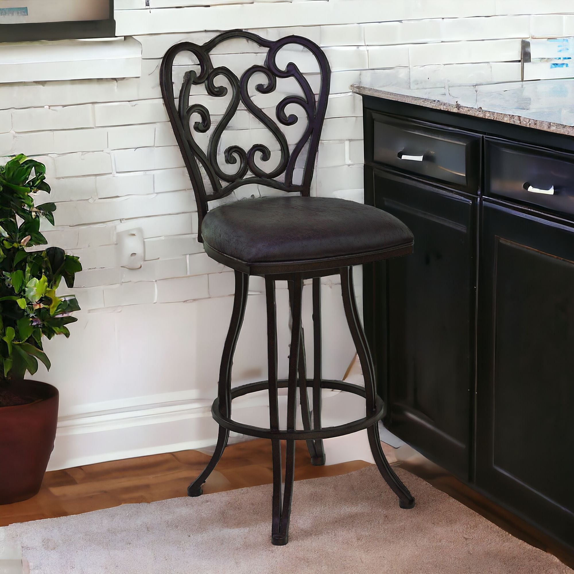 30" Espresso Iron Swivel Bar Height Bar Chair - GreatEagleInc