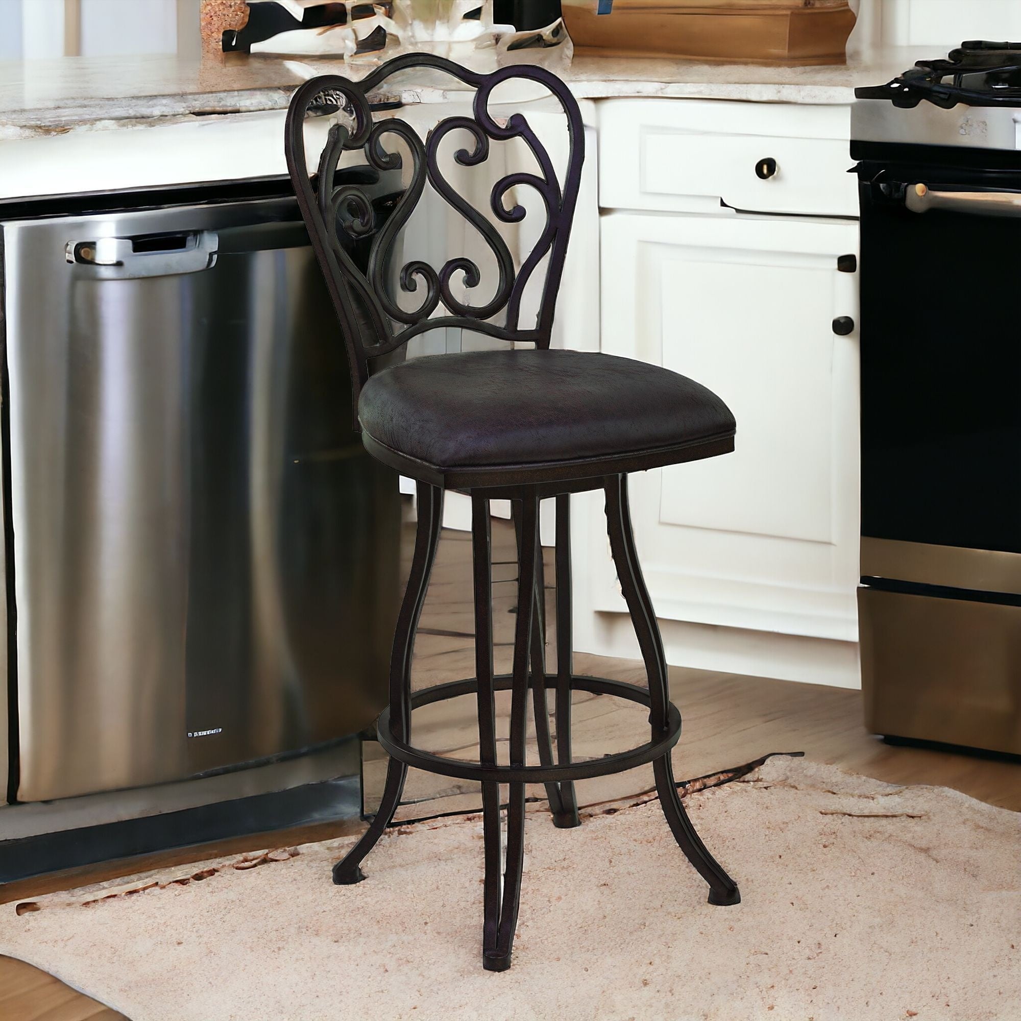 30" Espresso Iron Swivel Bar Height Bar Chair - GreatEagleInc