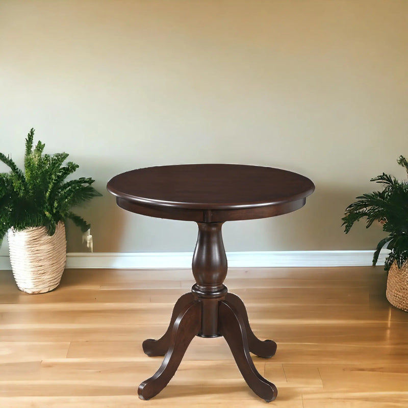 30" Espresso Rounded Solid Manufactured Wood And Solid Wood Pedestal Base Dining Table Homeroots Kitchen & Dining
