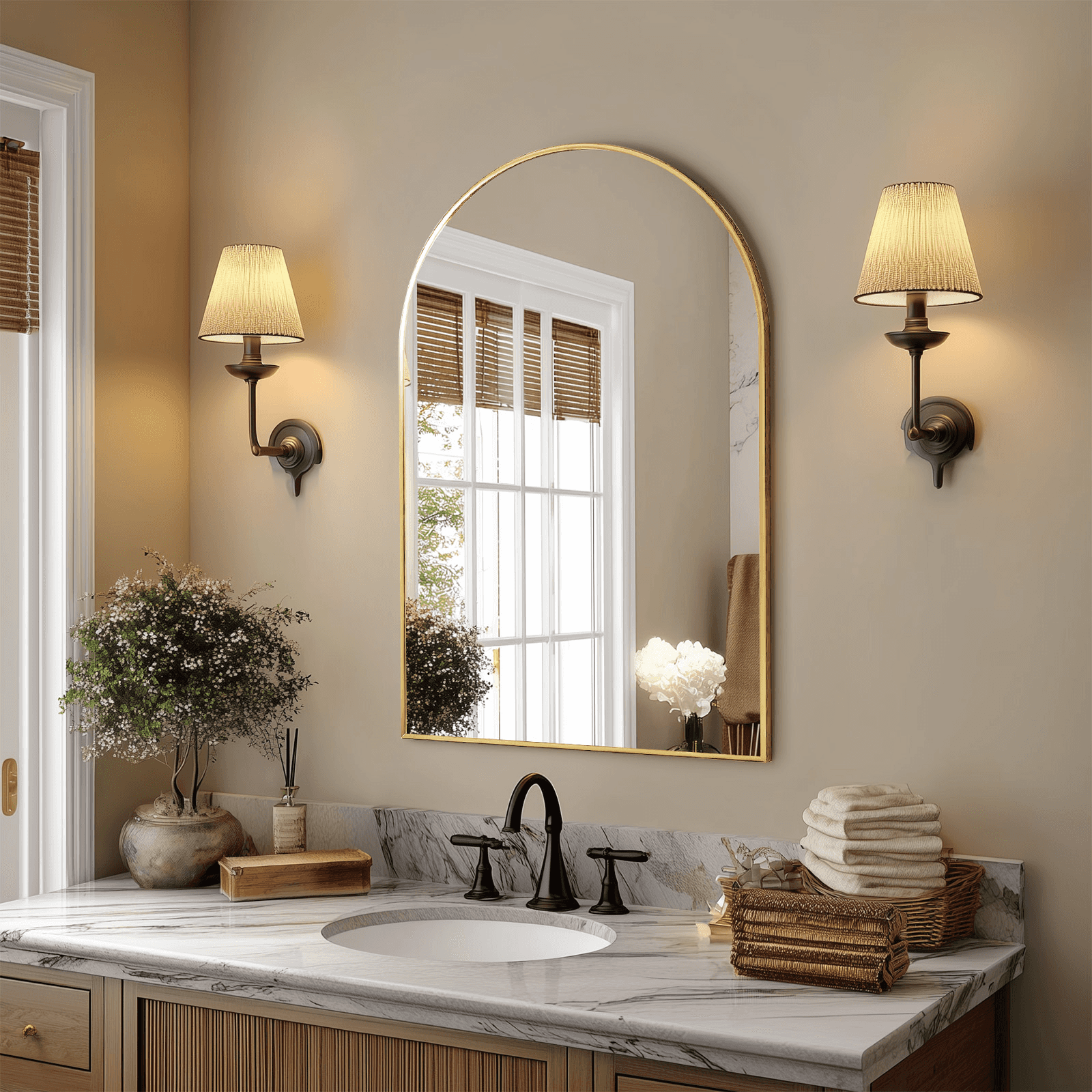30" Gold Aluminum Arch Framed Accent Mirror Homeroots Bed & Bath