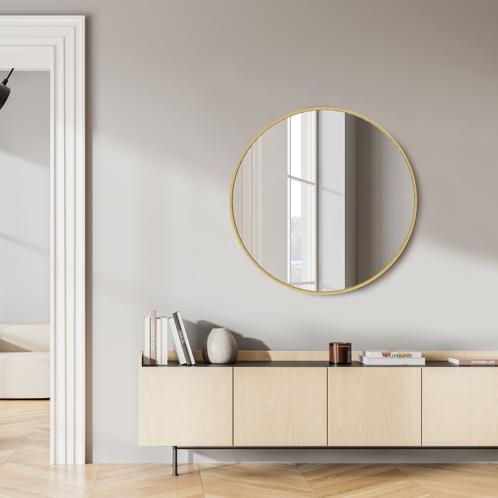 30" Gold Aluminum Round Framed Accent Mirror Homeroots Bed & Bath