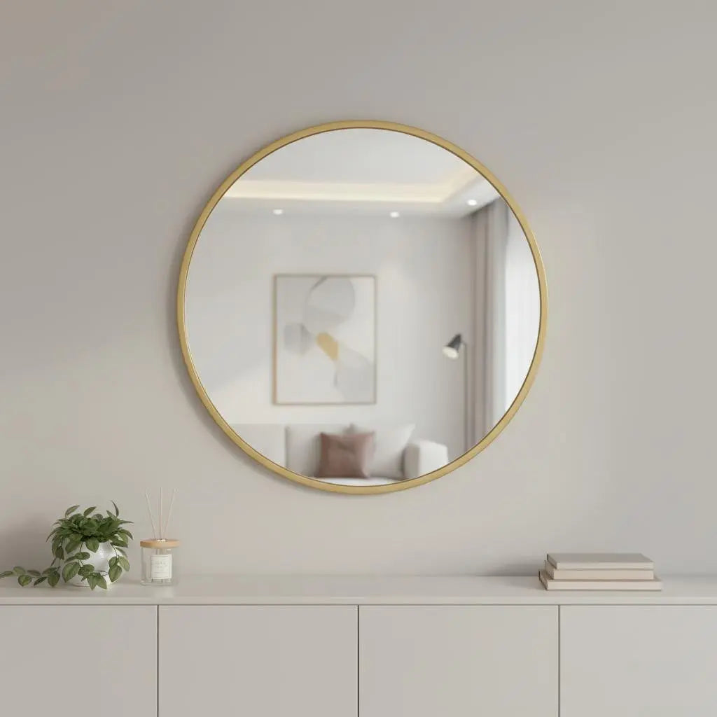 30" Gold Aluminum Round Framed Accent Mirror Homeroots Bed & Bath