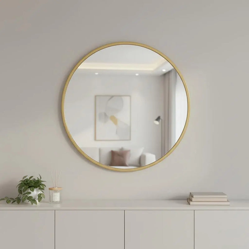30" Gold Aluminum Round Framed Accent Mirror Homeroots Bed & Bath