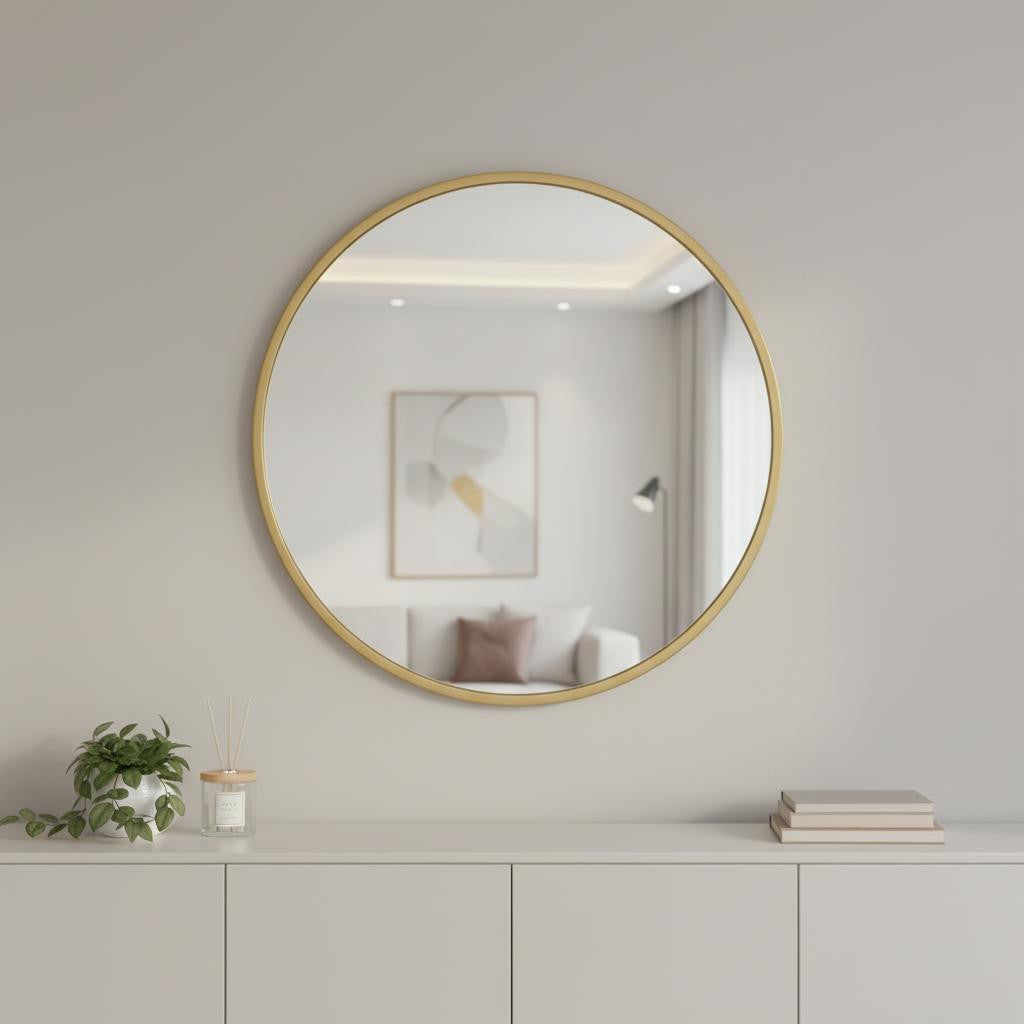 30" Gold Aluminum Round Framed Accent Mirror Homeroots Bed & Bath