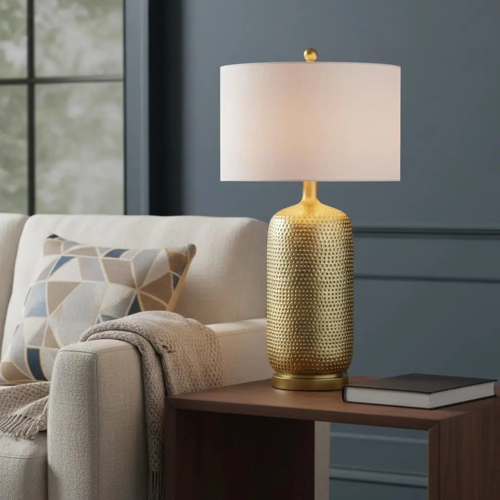 30" Gold Round Table Lamp With Drum Shade Homeroots Lighting