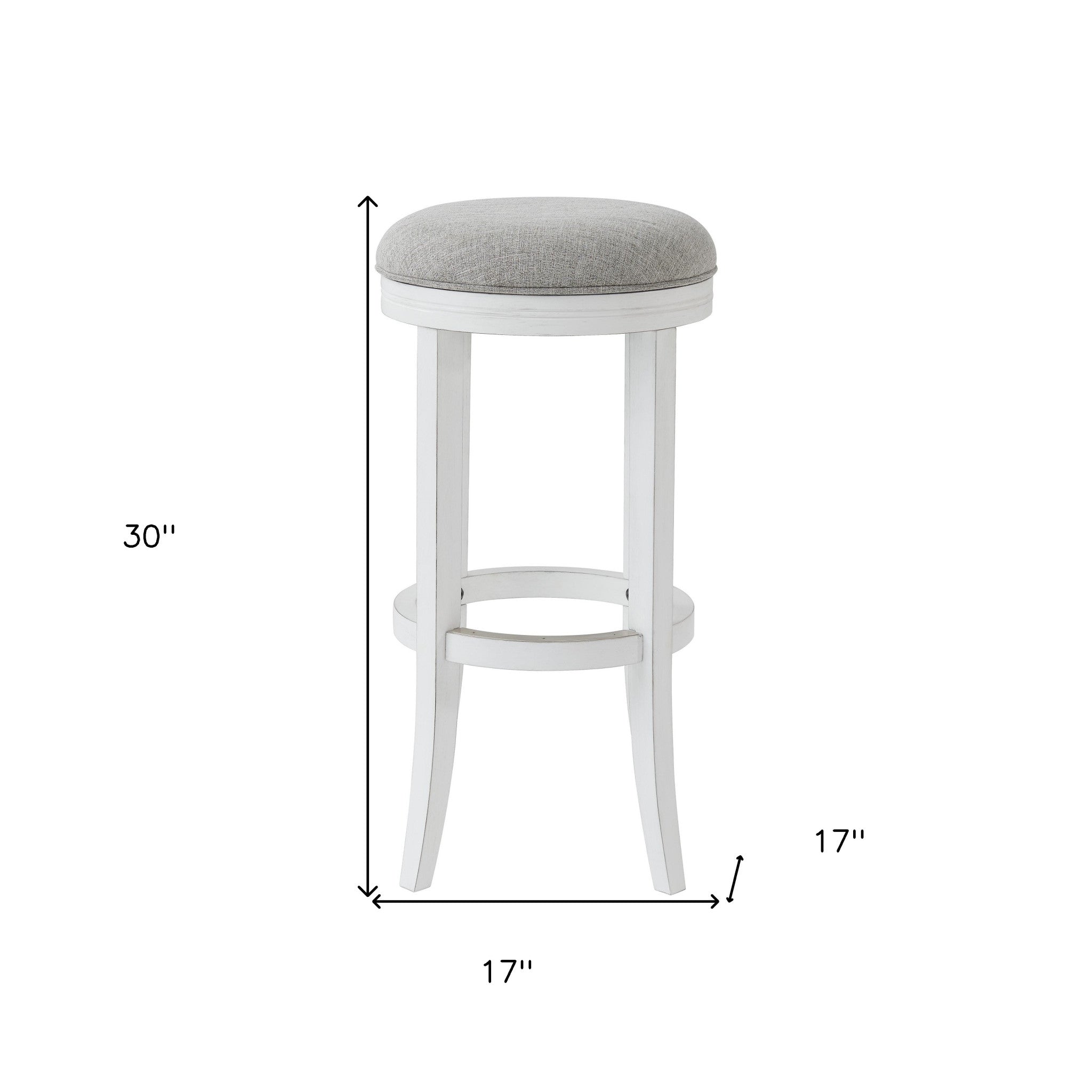 30" Gray And Antiqued White Solid Wood Swivel Backless Bar Height Bar Chair - GreatEagleInc