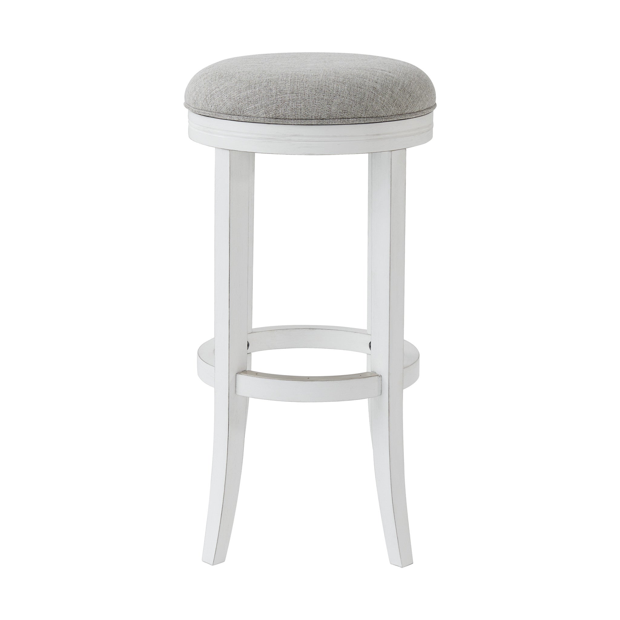 30" Gray And Antiqued White Solid Wood Swivel Backless Bar Height Bar Chair - GreatEagleInc