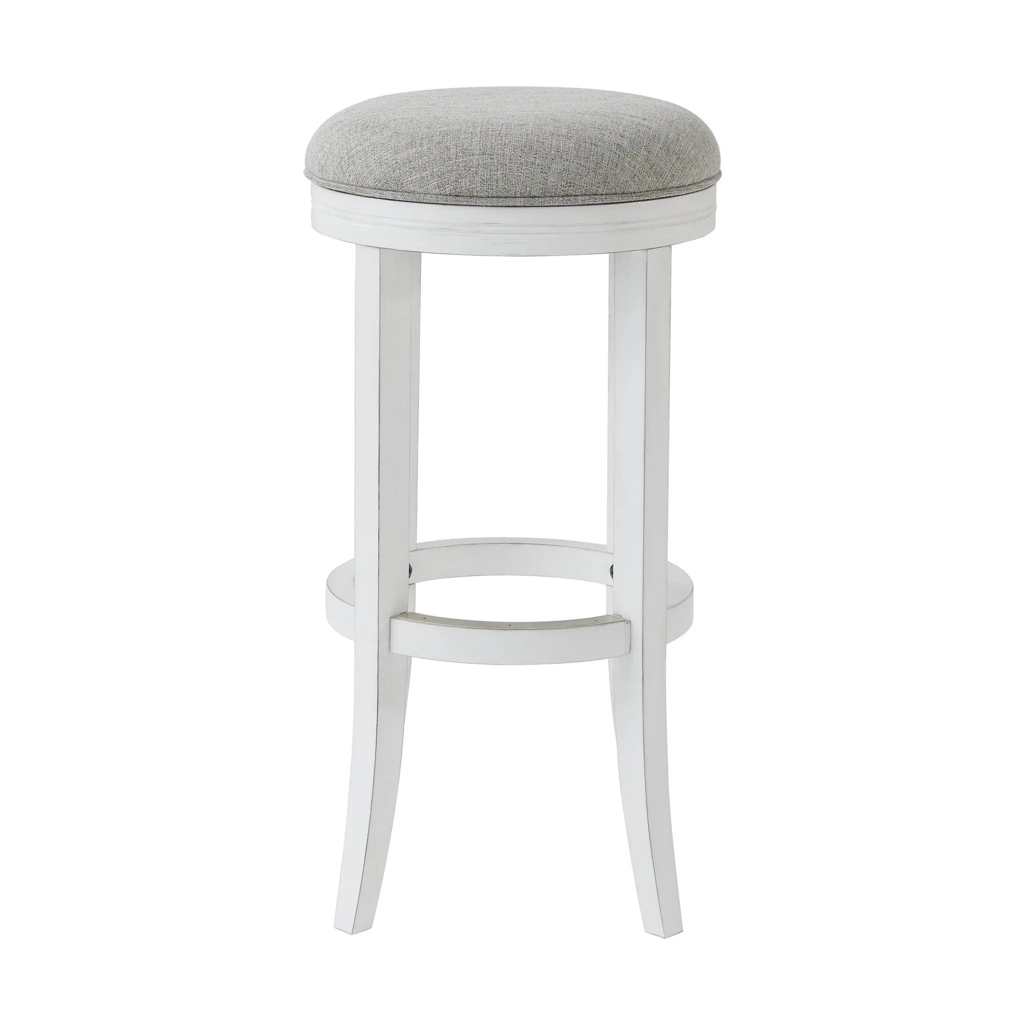 30" Gray And Antiqued White Solid Wood Swivel Backless Bar Height Bar Chair - GreatEagleInc