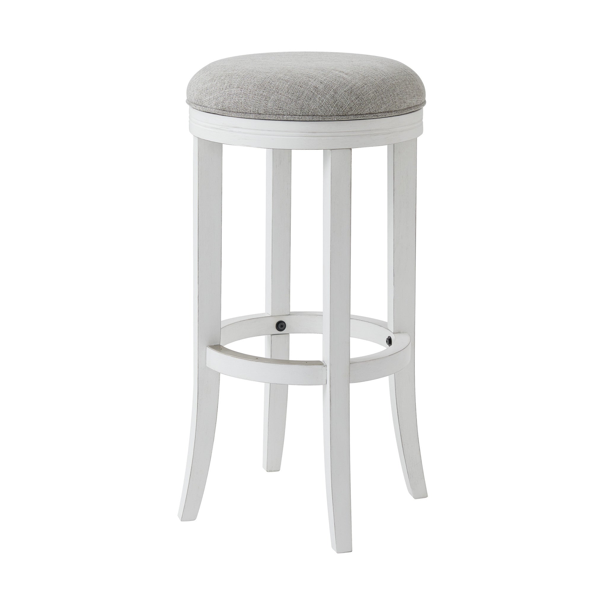 30" Gray And Antiqued White Solid Wood Swivel Backless Bar Height Bar Chair - GreatEagleInc