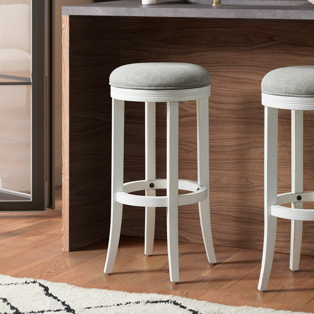 30" Gray And Antiqued White Solid Wood Swivel Backless Bar Height Bar Chair - GreatEagleInc