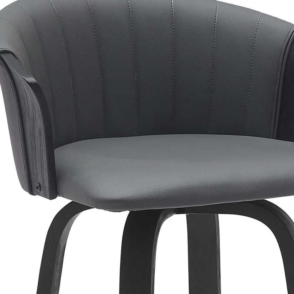 30" Gray And Black Faux Leather Swivel Bar Height Bar Chair Homeroots Living Room