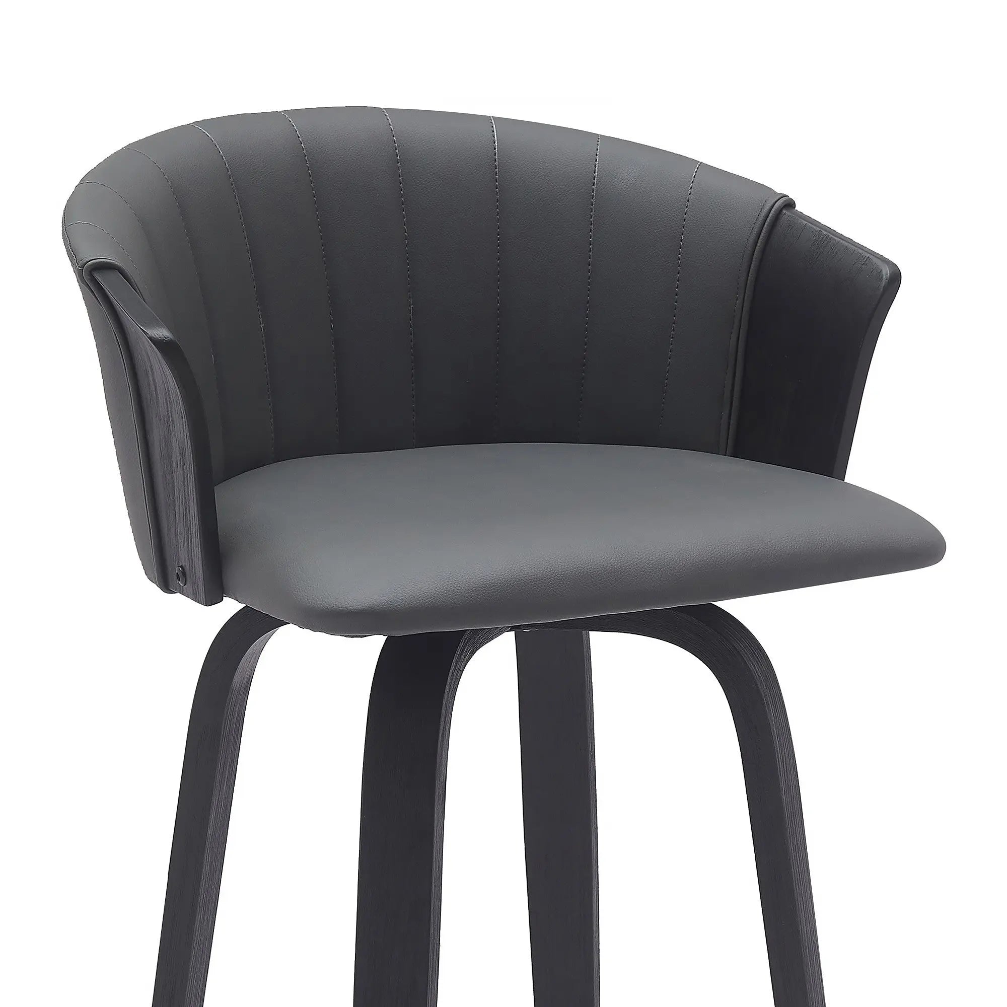 30" Gray And Black Faux Leather Swivel Bar Height Bar Chair Homeroots Living Room