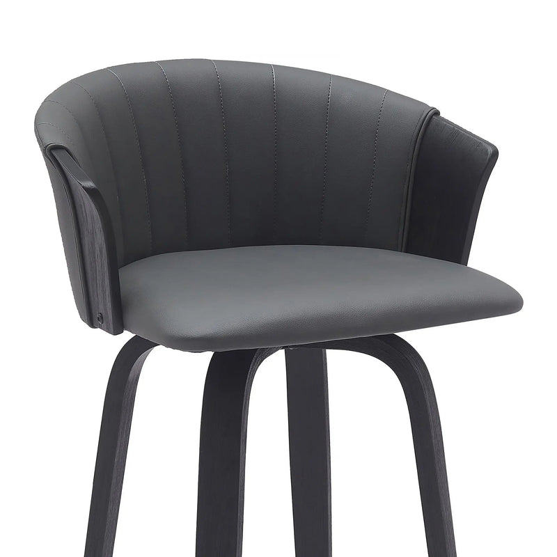 30" Gray And Black Faux Leather Swivel Bar Height Bar Chair Homeroots Living Room