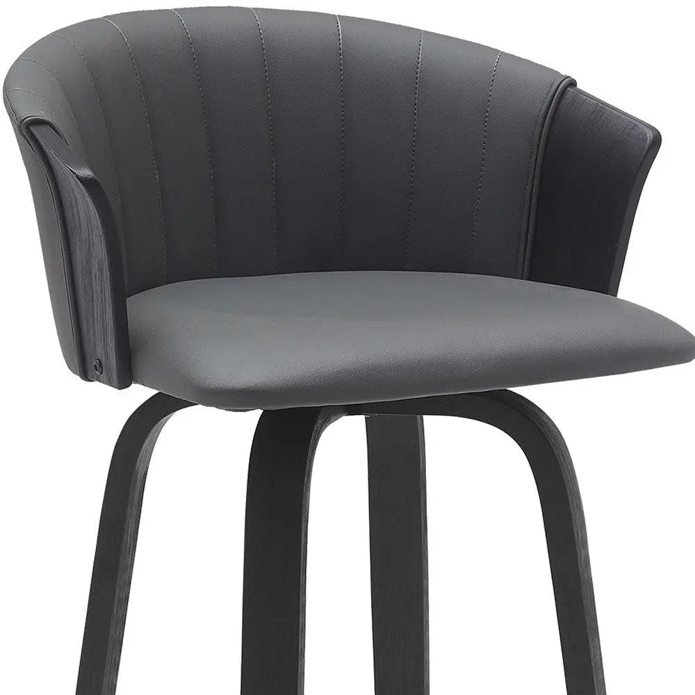30" Gray And Black Faux Leather Swivel Bar Height Bar Chair Homeroots Living Room
