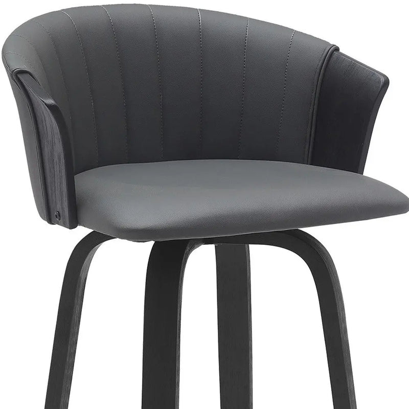 30" Gray And Black Faux Leather Swivel Bar Height Bar Chair Homeroots Living Room