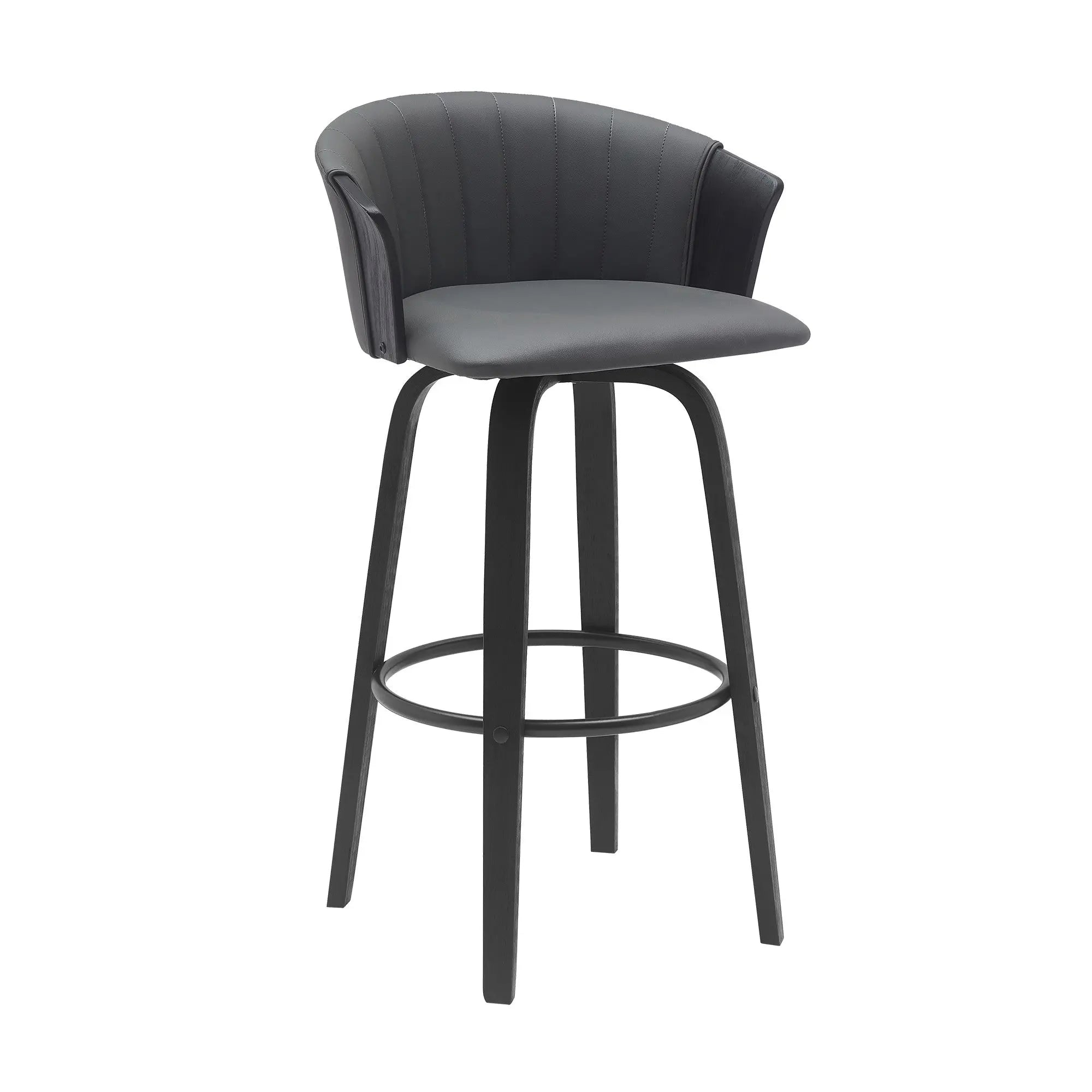 30" Gray And Black Faux Leather Swivel Bar Height Bar Chair Homeroots Living Room
