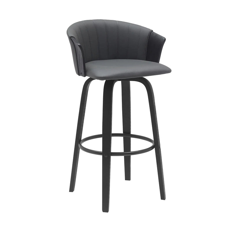 30" Gray And Black Faux Leather Swivel Bar Height Bar Chair Homeroots Living Room