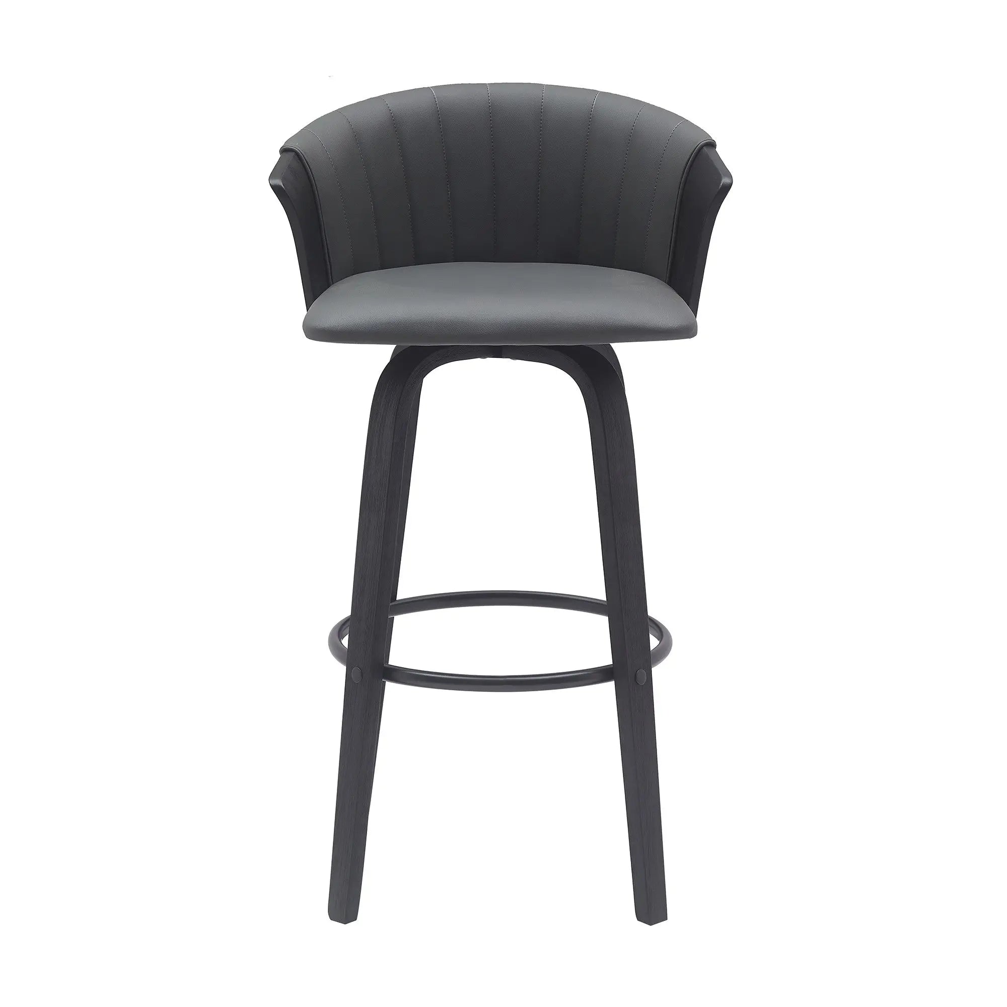 30" Gray And Black Faux Leather Swivel Bar Height Bar Chair Homeroots Living Room