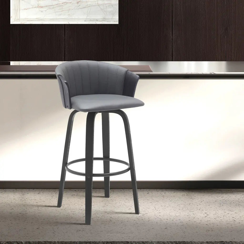 30" Gray And Black Faux Leather Swivel Bar Height Bar Chair Homeroots Living Room