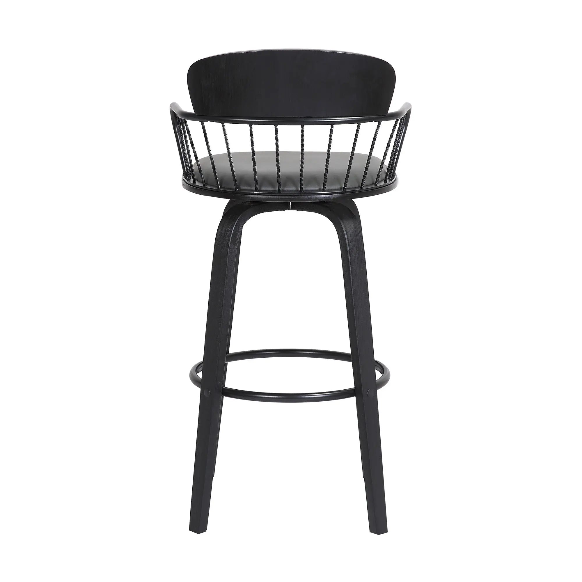 30" Gray And Black Faux Leather Swivel Low Back Bar Height Bar Chair Homeroots Living Room