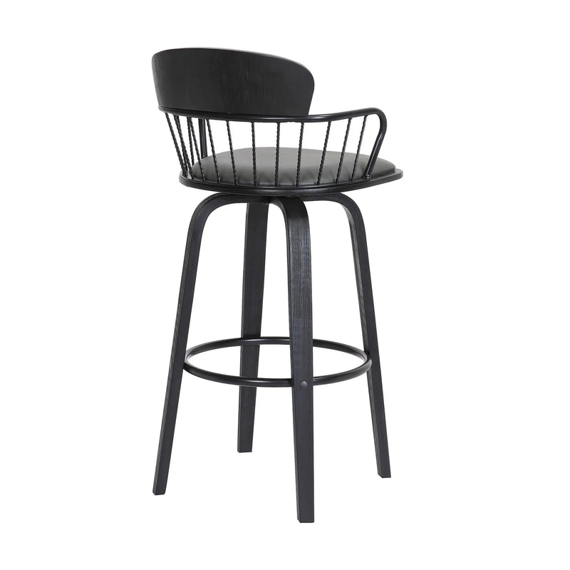 30" Gray And Black Faux Leather Swivel Low Back Bar Height Bar Chair Homeroots Living Room