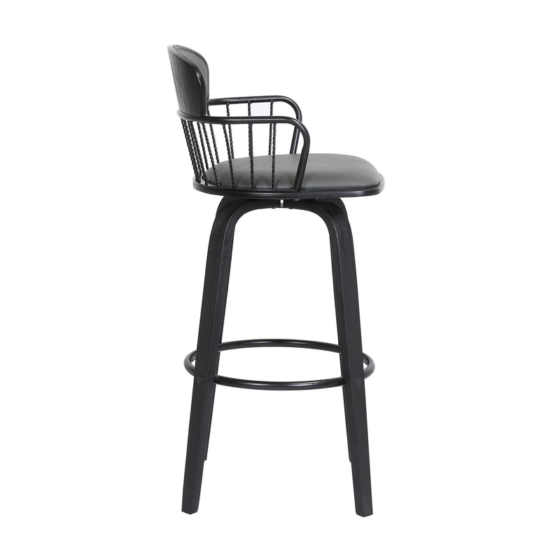30" Gray And Black Faux Leather Swivel Low Back Bar Height Bar Chair Homeroots Living Room