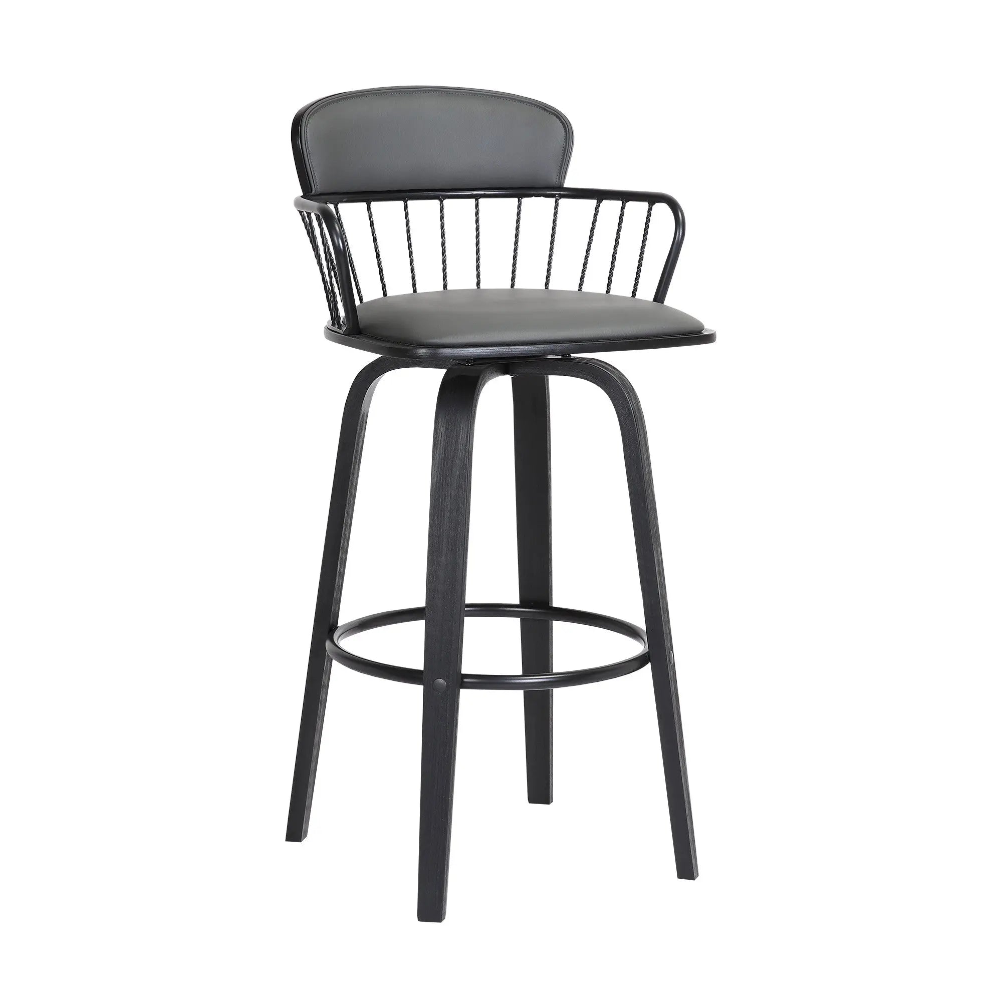30" Gray And Black Faux Leather Swivel Low Back Bar Height Bar Chair Homeroots Living Room