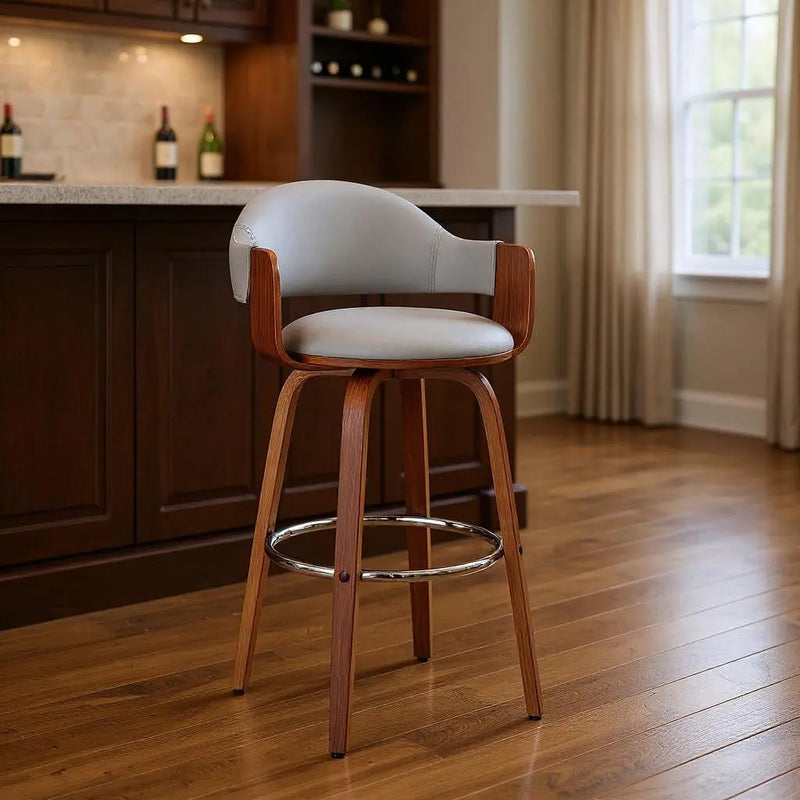 30" Gray And Brown Swivel Low Back Bar Height Bar Chair Homeroots Living Room