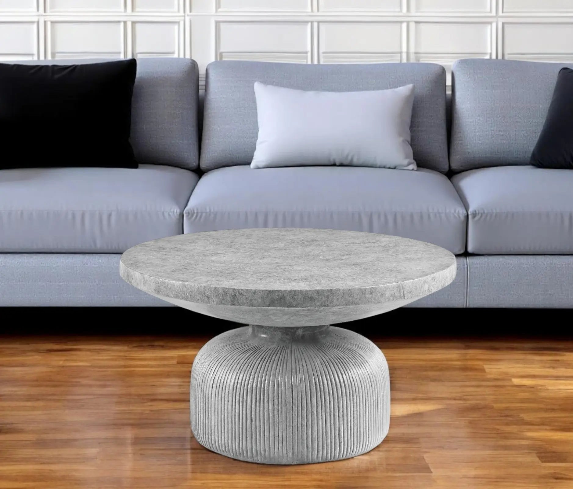 30" Gray Cement Round Pedestal Coffee Table Homeroots Living Room