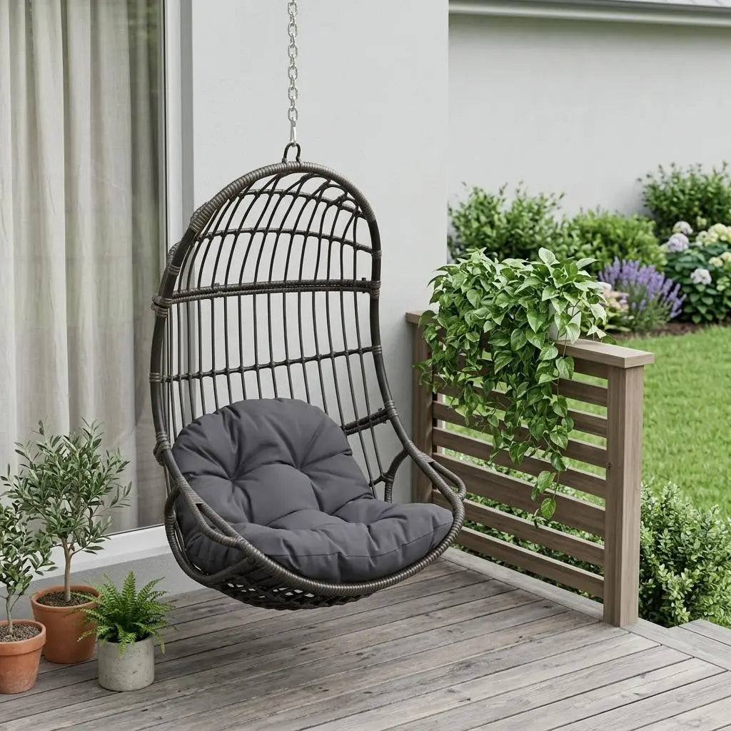 30" Gray Metal Outdoor Egg Chair with Gray Cushion Homeroots Outdoor