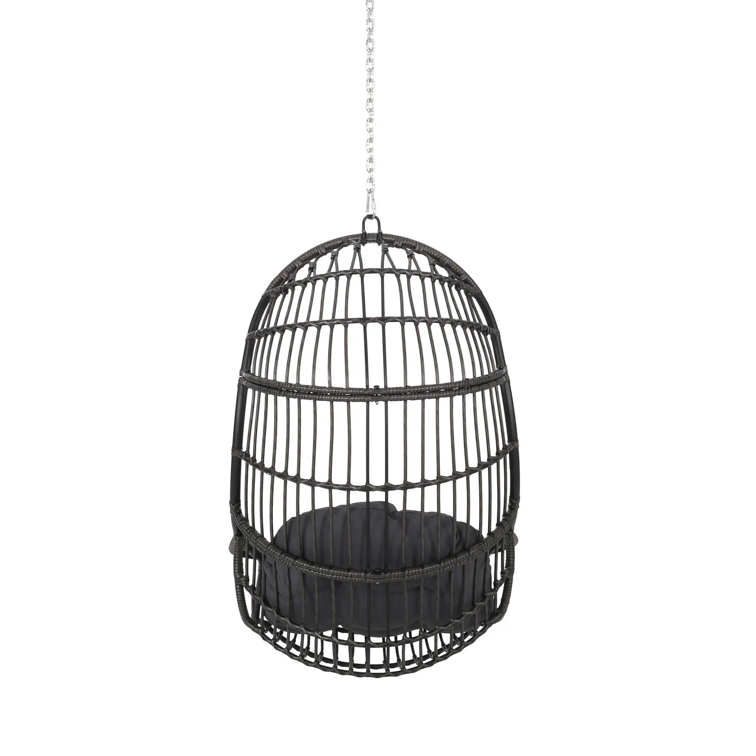 30" Gray Metal Outdoor Egg Chair with Gray Cushion Homeroots Outdoor