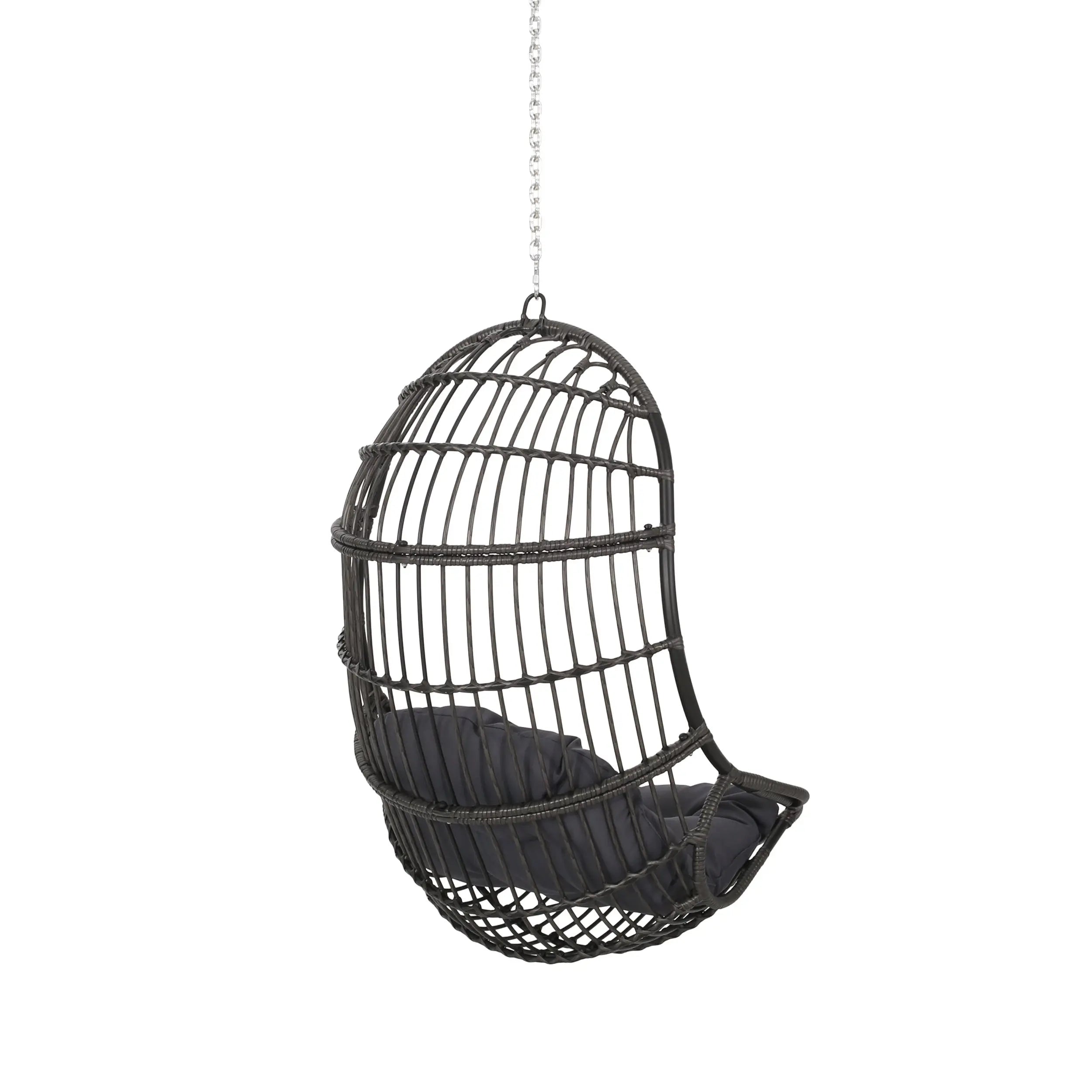 30" Gray Metal Outdoor Egg Chair with Gray Cushion Homeroots Outdoor