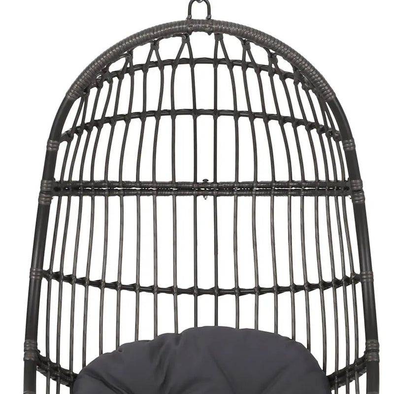 30" Gray Metal Outdoor Egg Chair with Gray Cushion Homeroots Outdoor